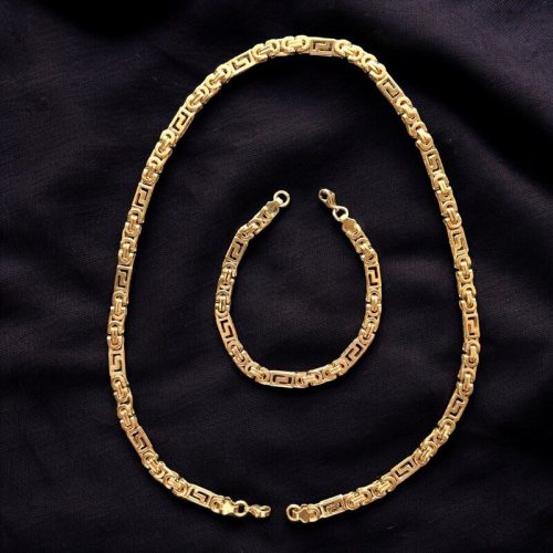 Nemesacél arany színű görög mintás férfi nyaklánc és karkötő szett