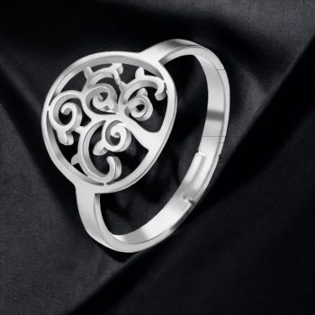 Állítható méretű nemesacél gyűrű életfa mintával