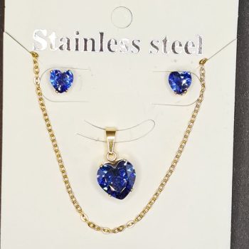   Szívecskés ékköves nyaklánc medállal és fülbevalóval - Kék