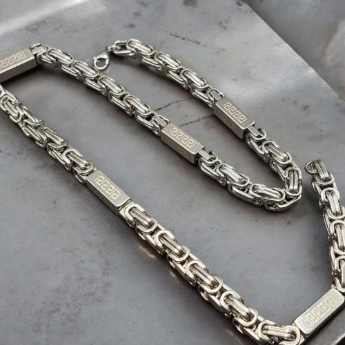 Nemesacél vastag lánc görög mintás hasábokkal