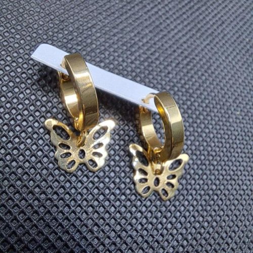 Nemesacél arany színű fülbevaló pillangó függővel