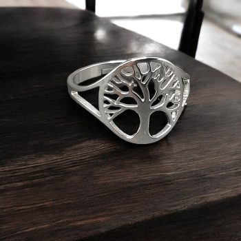   Állítható méretű nemesacél gyűrű életfa mintával ezüst színben