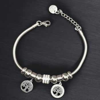 Nemesacél ezüst színű charm karkötő - Életfa