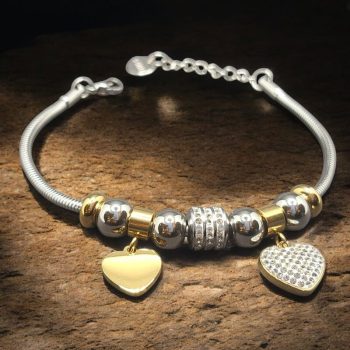 Nemesacél arany-ezüst színű charm karkötő - Amor