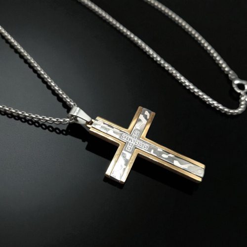 Kerek láncszemes nyaklánc csillogó kereszt medállal